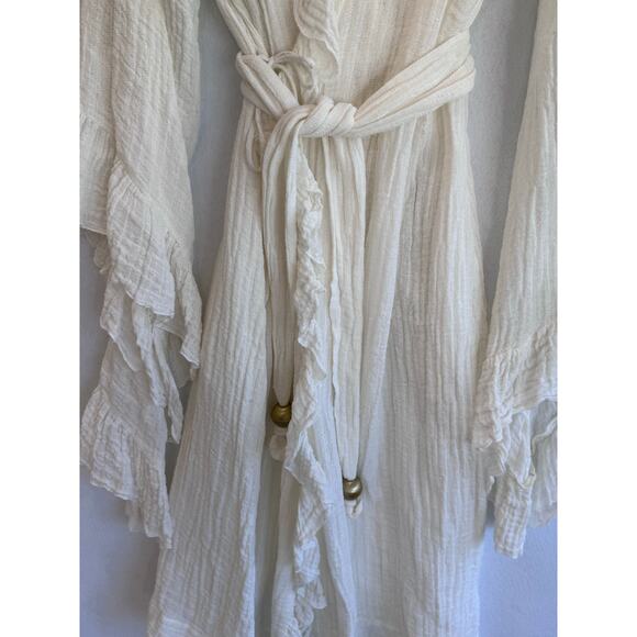 Lisa Marie Fernandez Cream Ruffled Wrap Dress Linen Blend Belted Boho Resort  4 - Picture 7 of 11